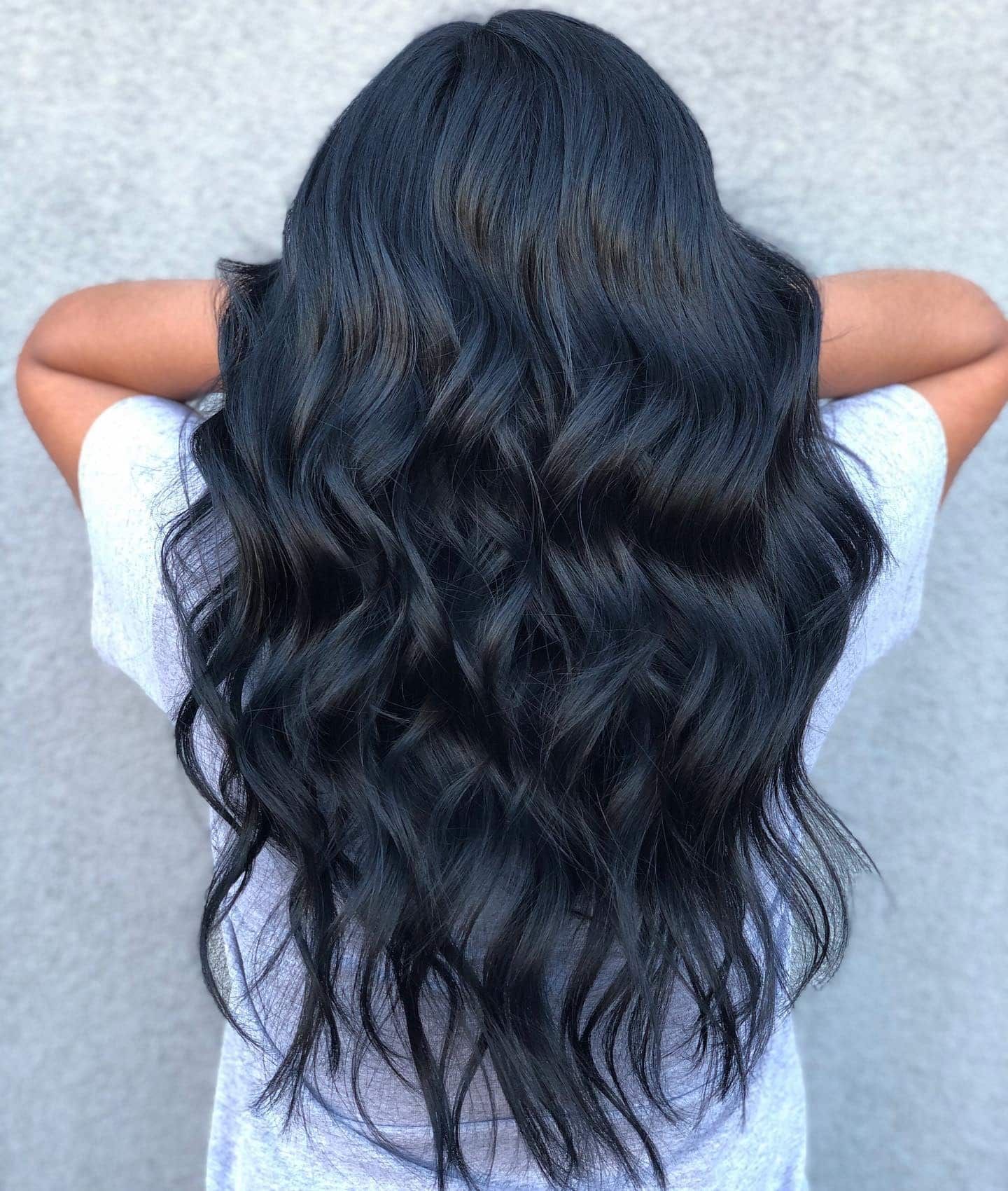 9. Wavy Lengths with Deep Shine - Blue Black Hair Color