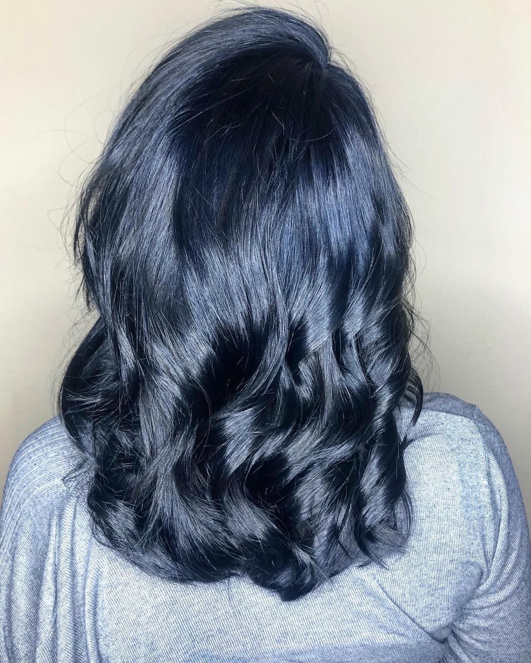 13. Polished Blue-Black Lob - Blue Black Hair Color