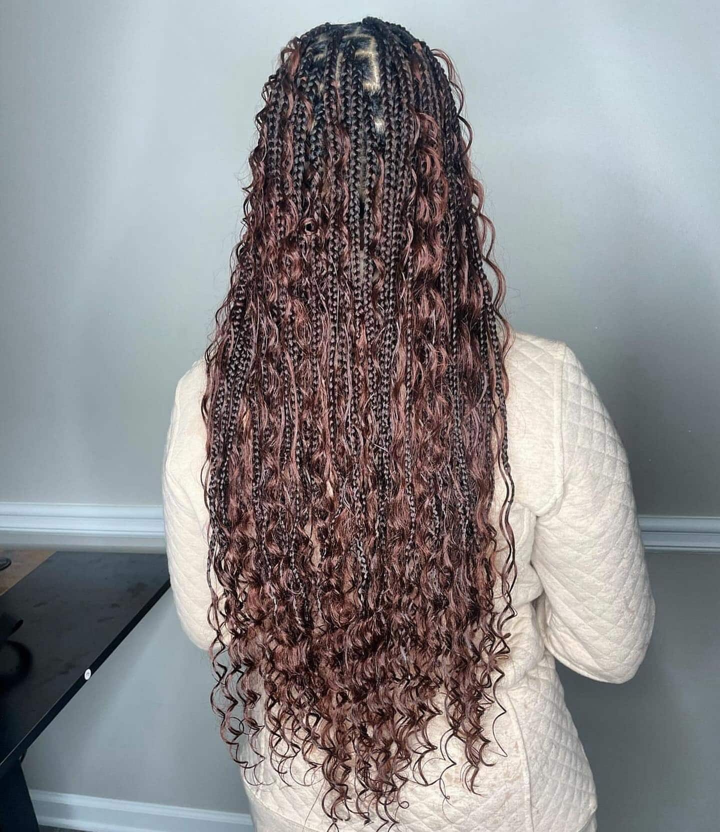 2. Knotless Box Braids with Curly Ends in Chestnut Brown - Twist Braid Hairstyles