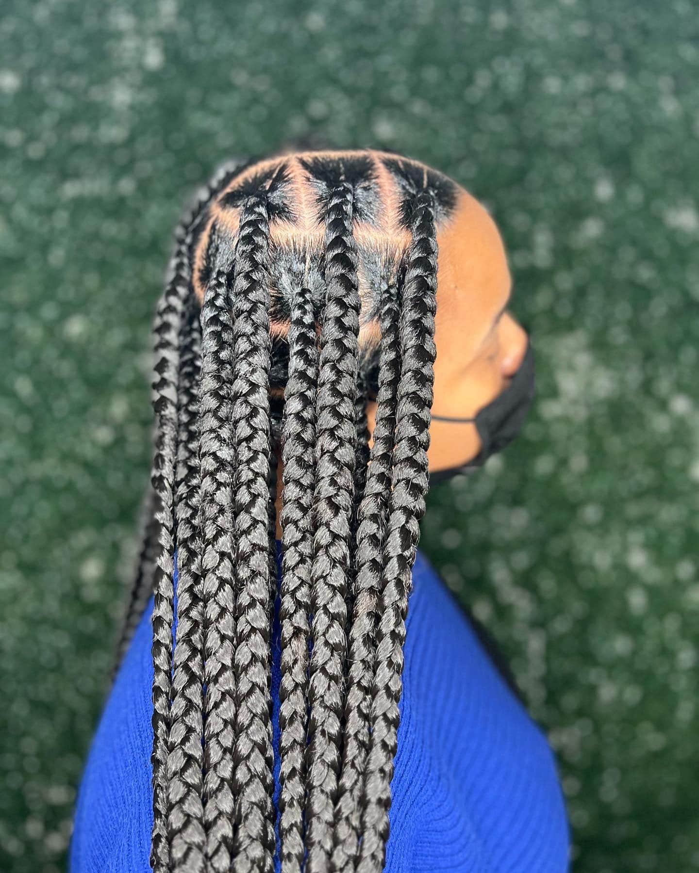 4. Jumbo Box Braids with Square Parts in Jet Black - Twist Braid Hairstyles