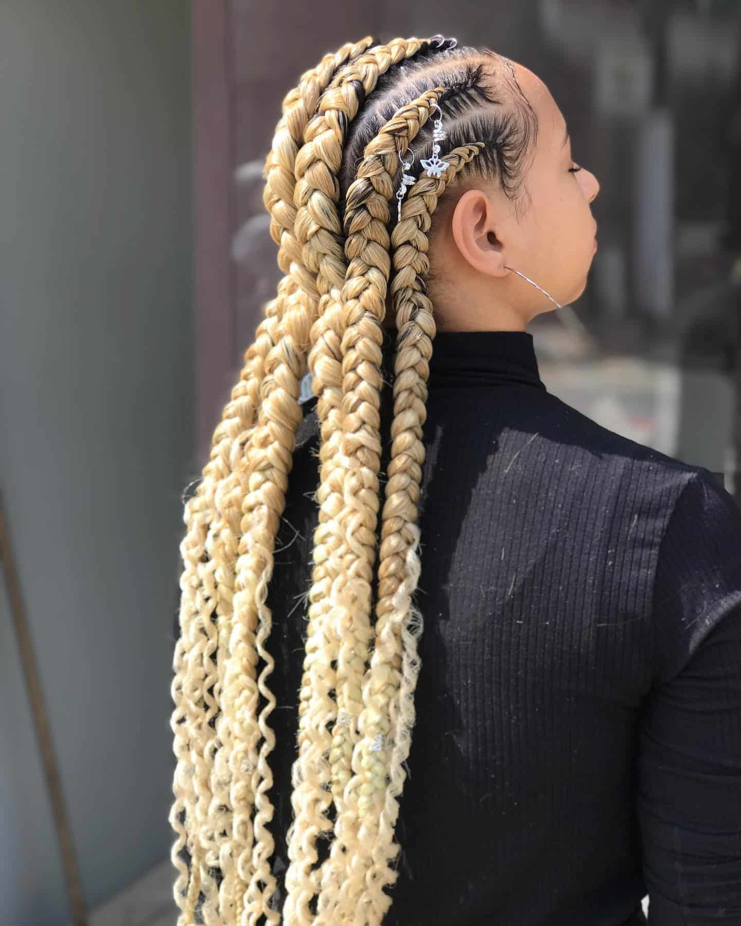 20. Chunky Blonde Feed-In Braids with Curly Ends - Twist Braid Hairstyles