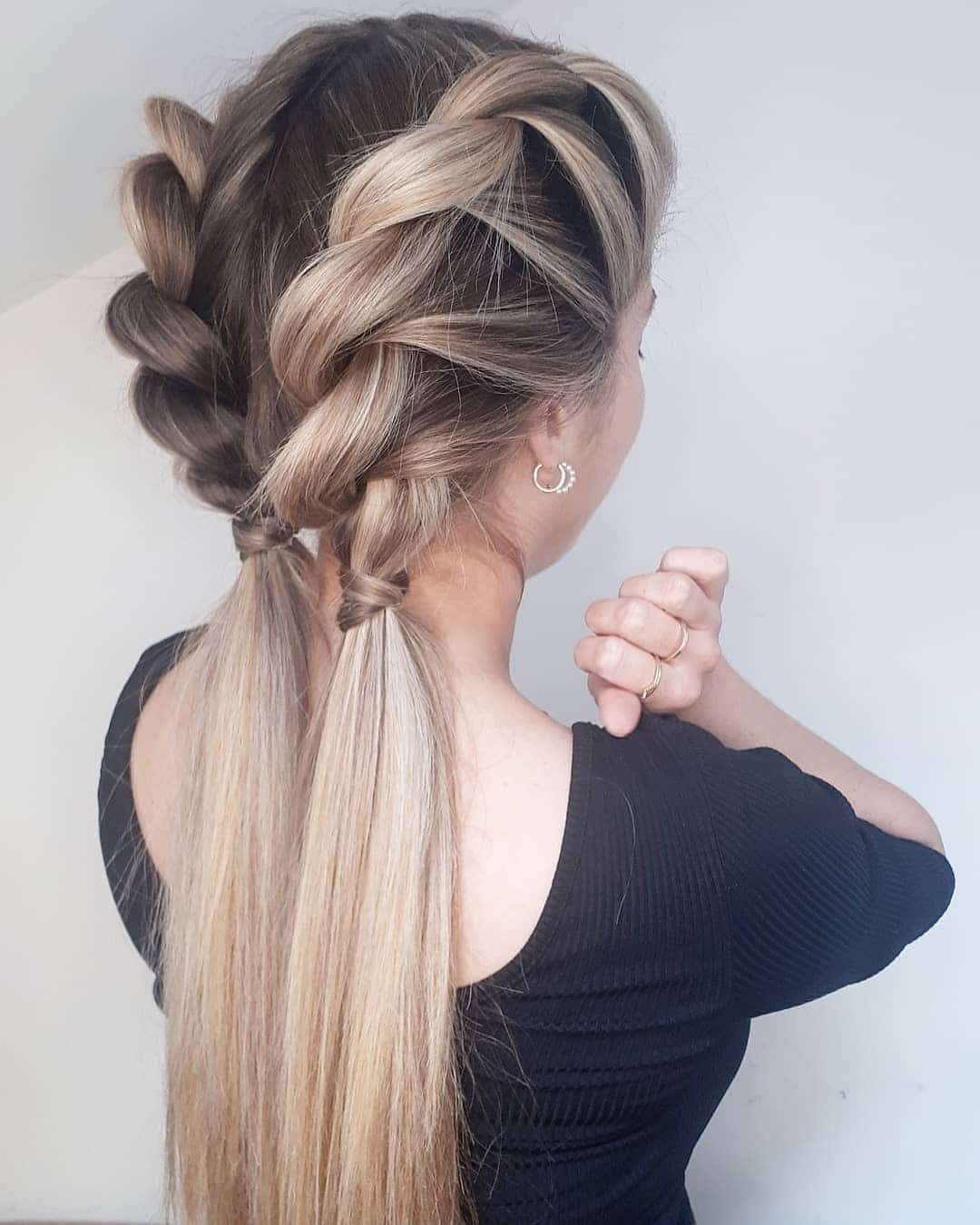 21. Double Dutch Braids into Low Ponytails in Ash Blonde - Twist Braid Hairstyles