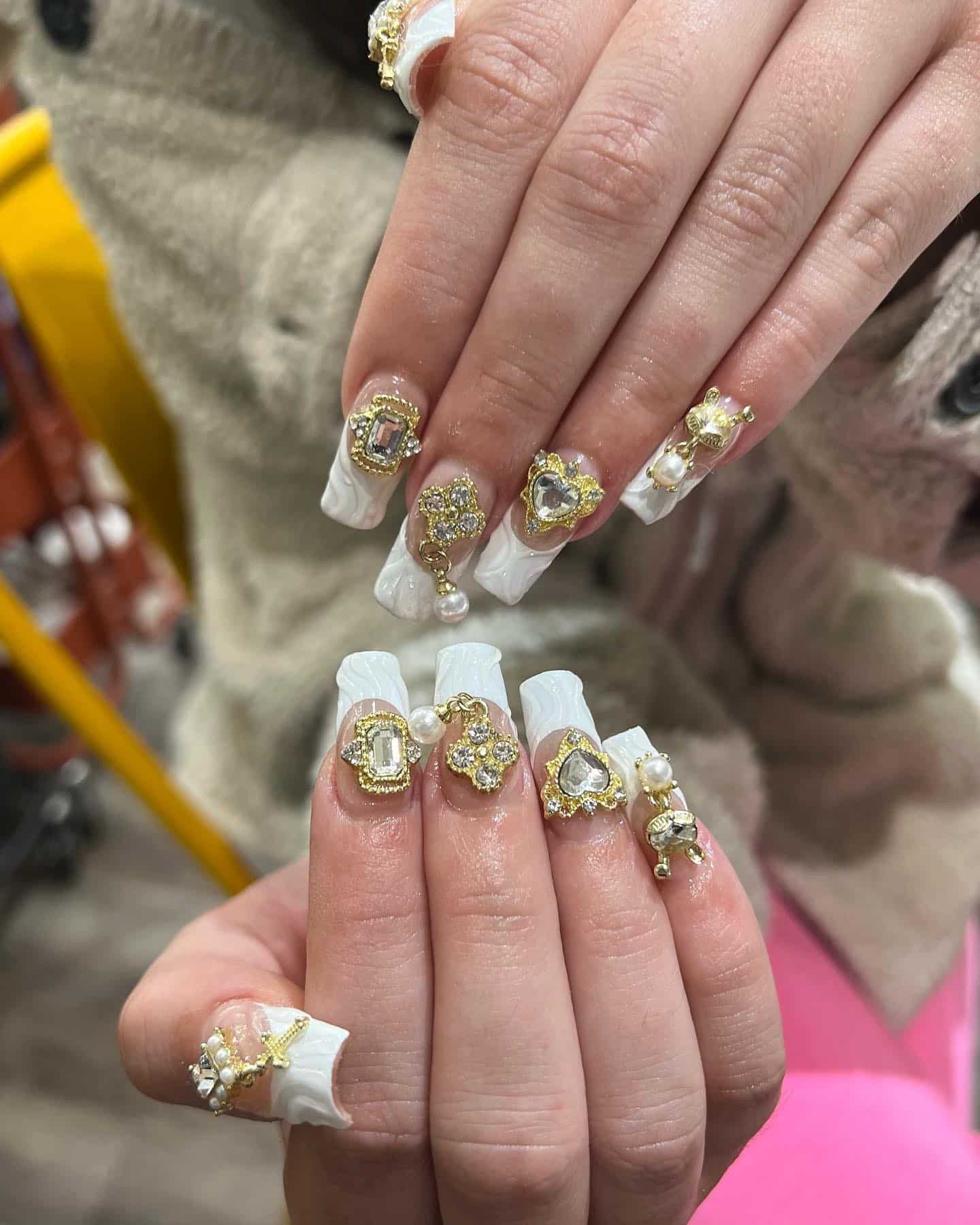 3. Baroque White Nails with Jewel Embellishments - june nail ideas