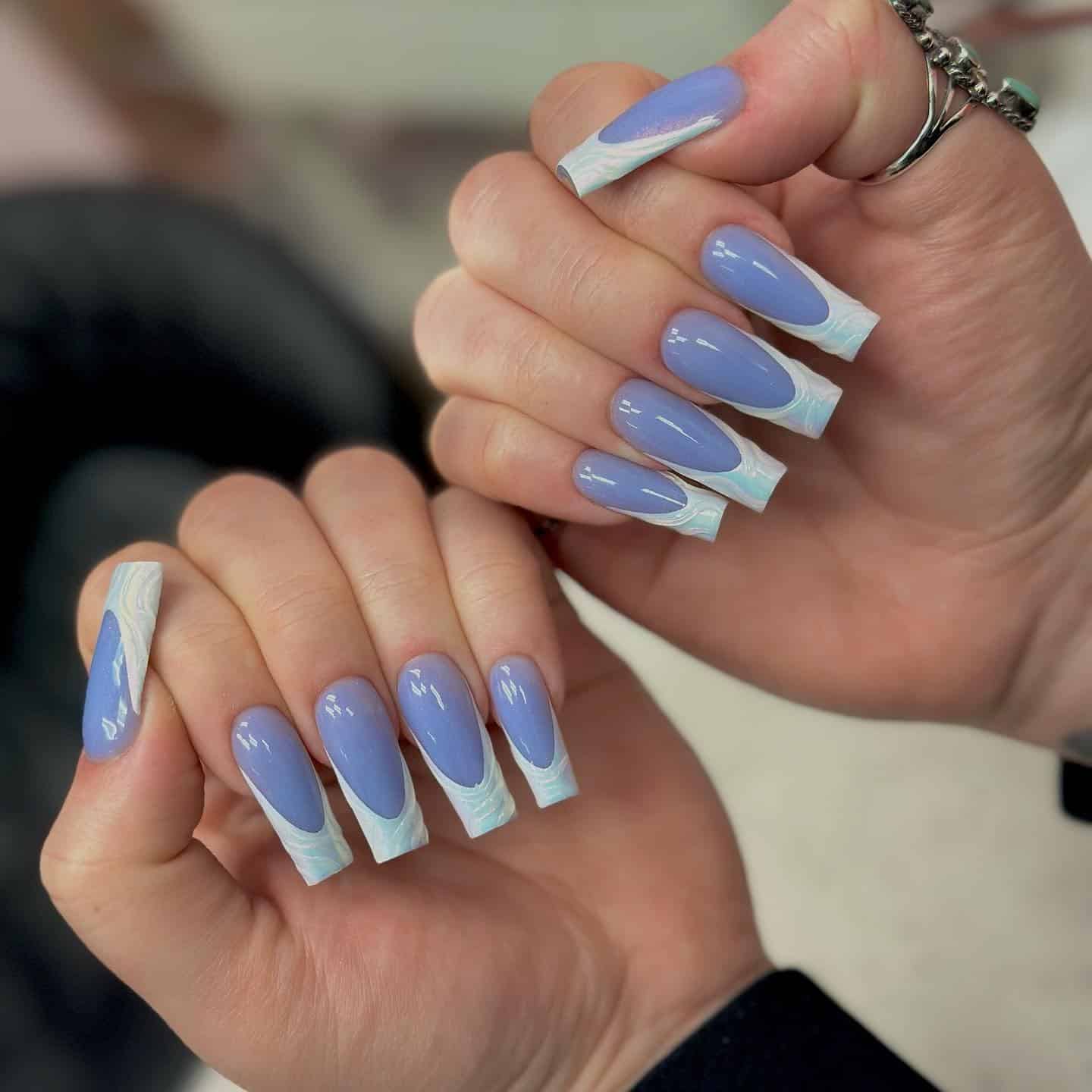 5. Lilac Coffin Nails with Marble-Effect Tips - june nail ideas