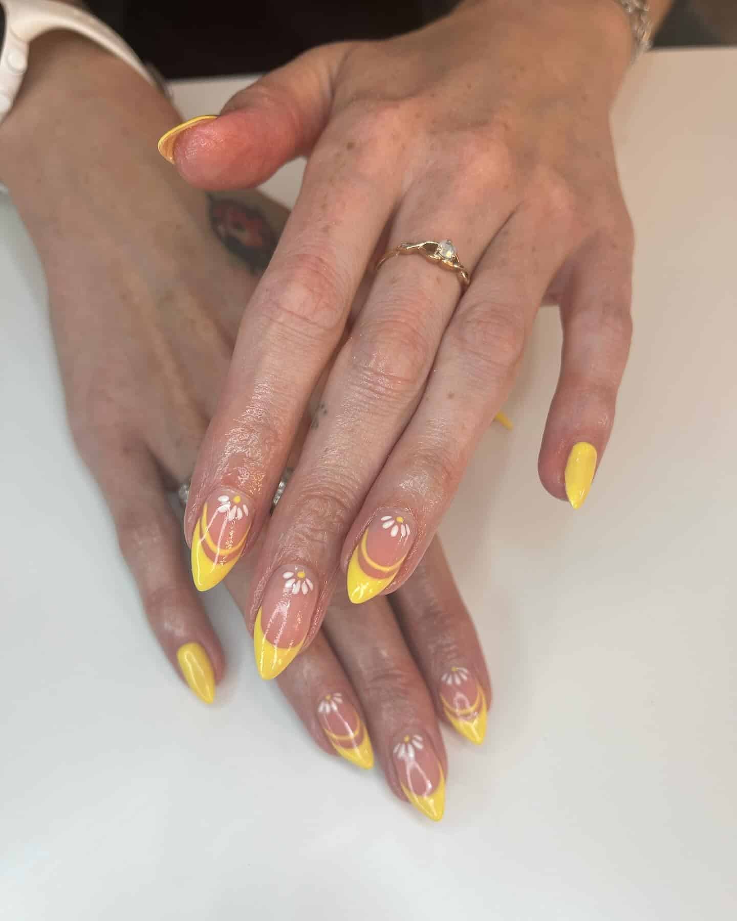 6. Sunny Yellow Daisy French Tips - june nail ideas