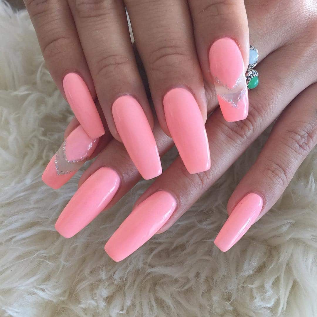 8. Peachy Pink Extra Long Coffin Nails - june nail ideas