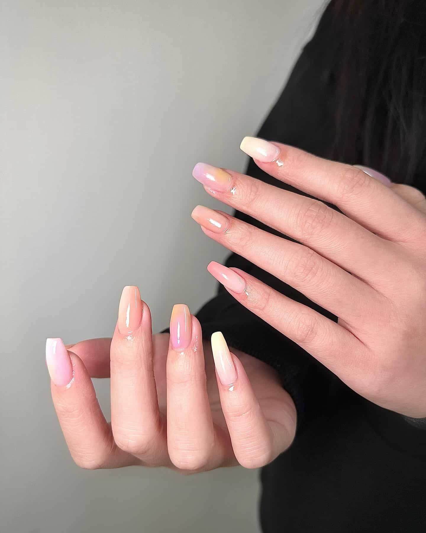 20. Soft Pastel Ombre Coffin Nails - june nail ideas