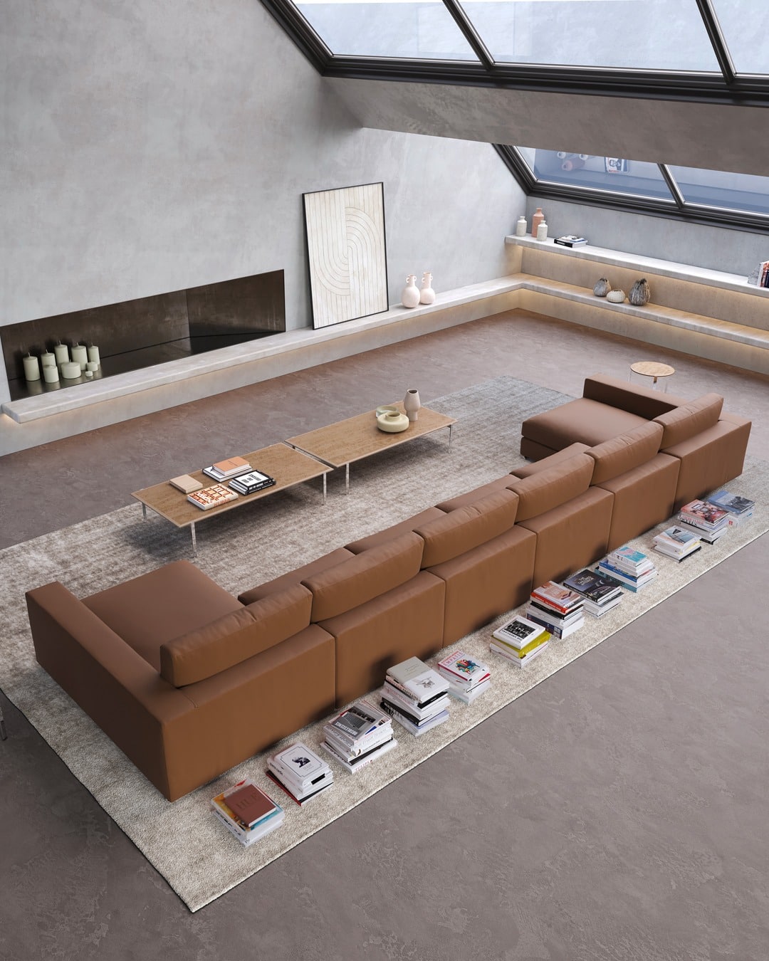 12. Sleek Minimalism with Leather Depth - light brown sofa living room ideas