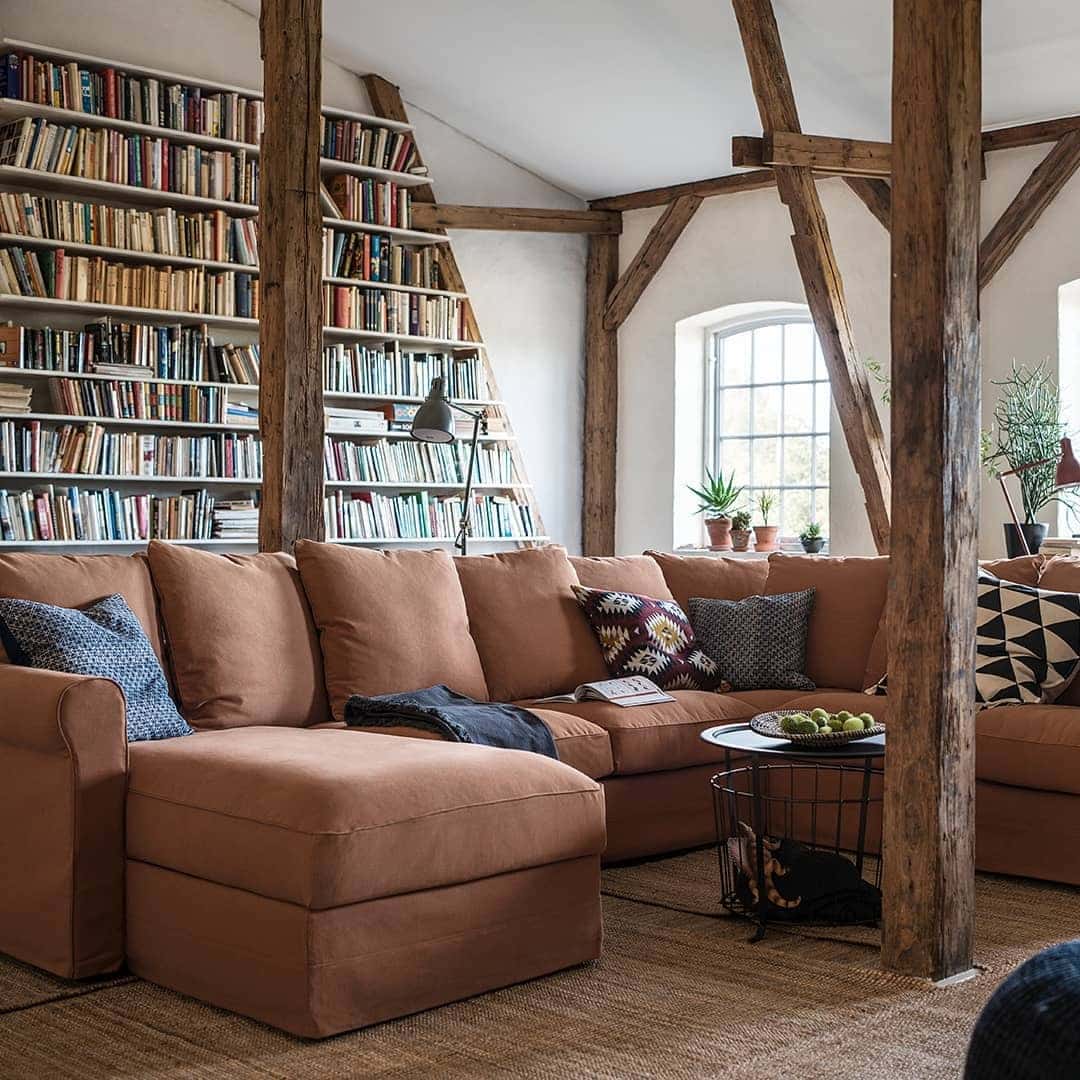 22. Rustic Loft with Comfortable Charm - light brown sofa living room ideas