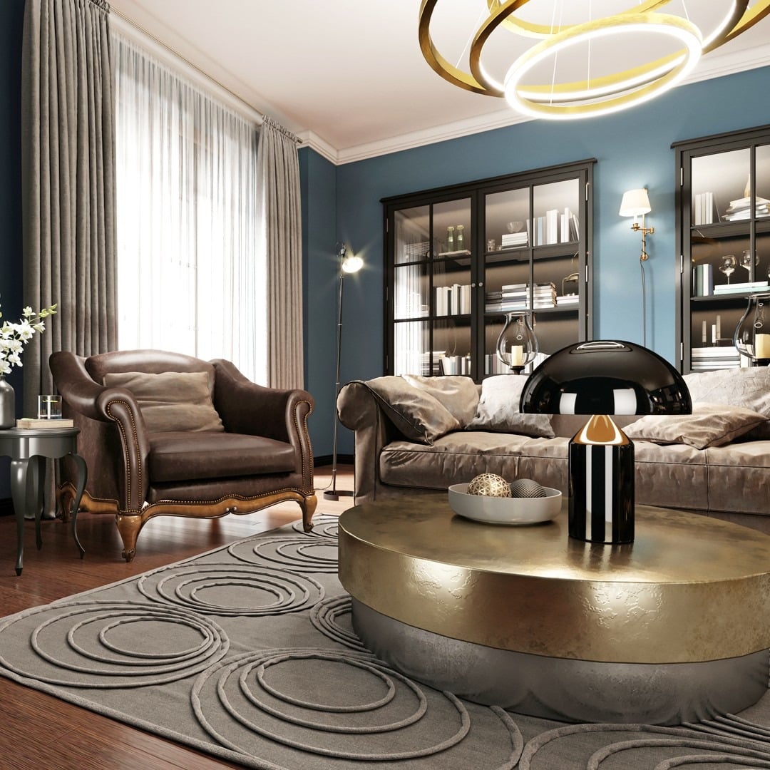 4. Bold Contrast with Classic Touches - contemporary small living room ideas