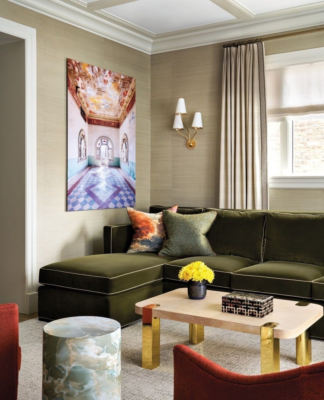 22. Rich Velvet with Artistic Contrast - contemporary small living room ideas