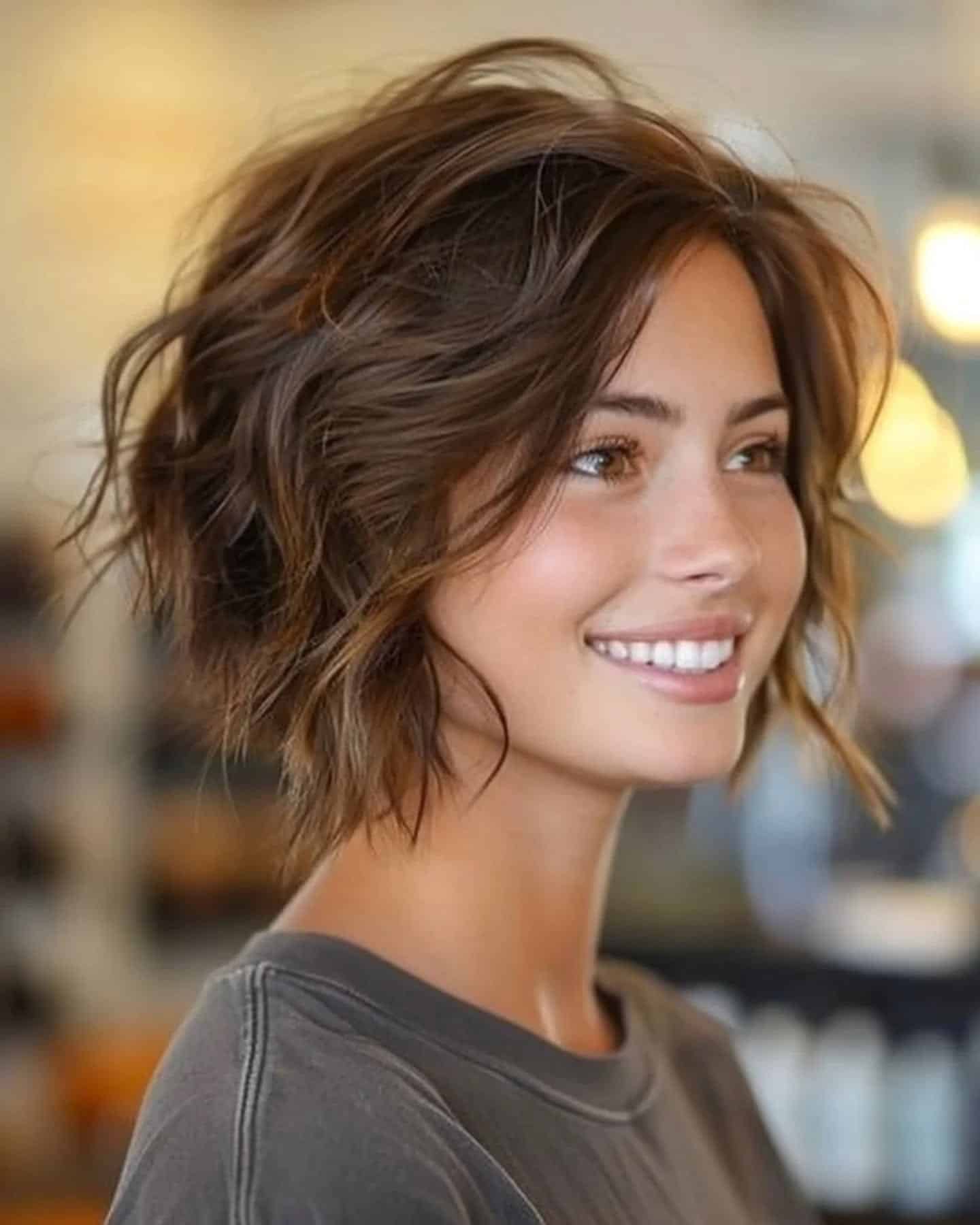 11. Textured Bob with Tousled Waves on Chestnut Brown Hair - Cute Hairstyles