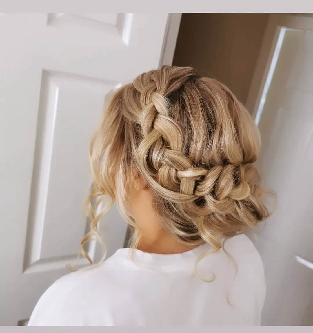 13. Side Braid Updo on Blonde Highlights - Cute Hairstyles