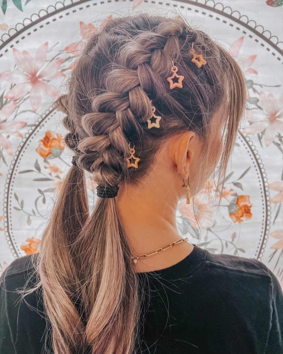 22. Star-Accented Dutch Braids with Ash Brown Highlights - Cute Hairstyles