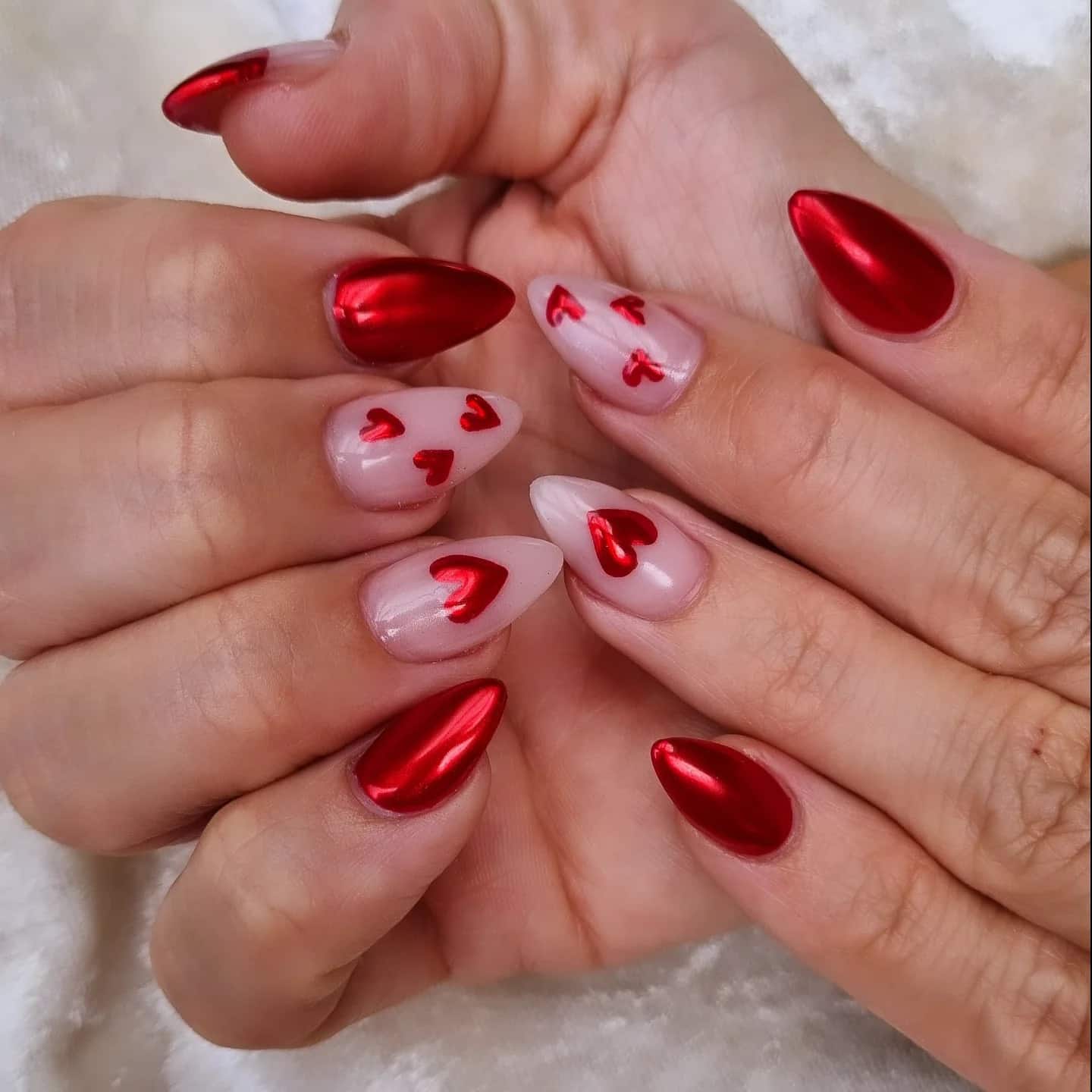 13. Red Chrome Hearts - medium length nail ideas