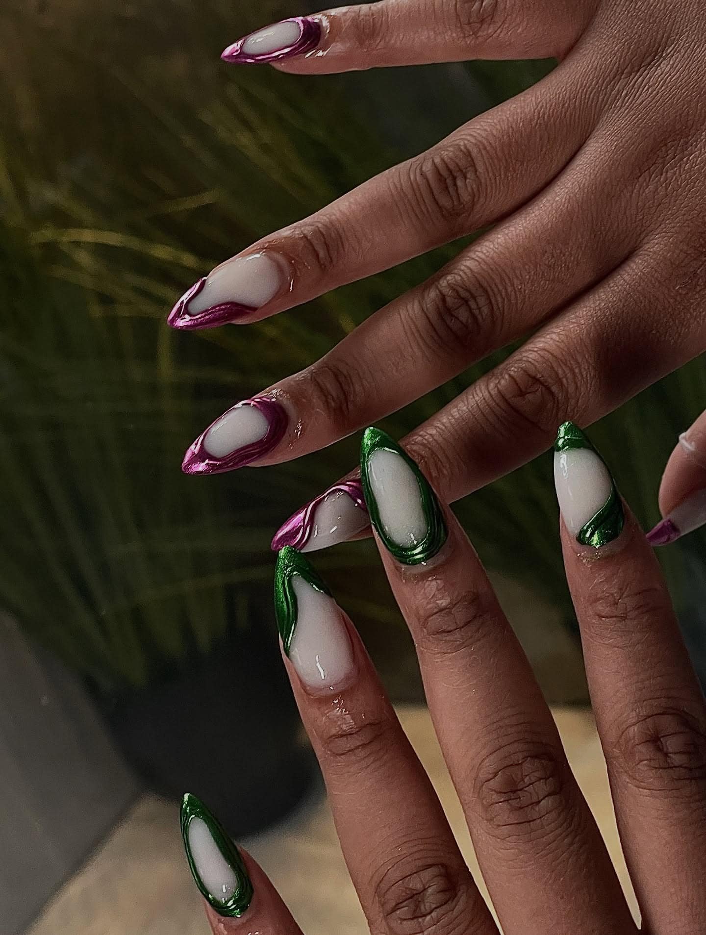 15. Metallic Duo French - medium length nail ideas