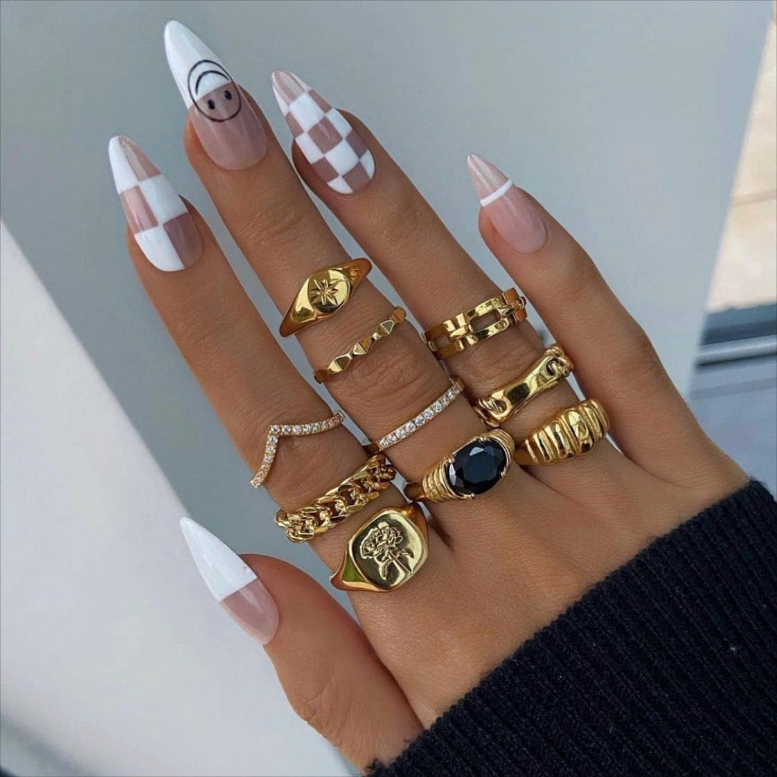 19. Modern Graphic French - medium length nail ideas