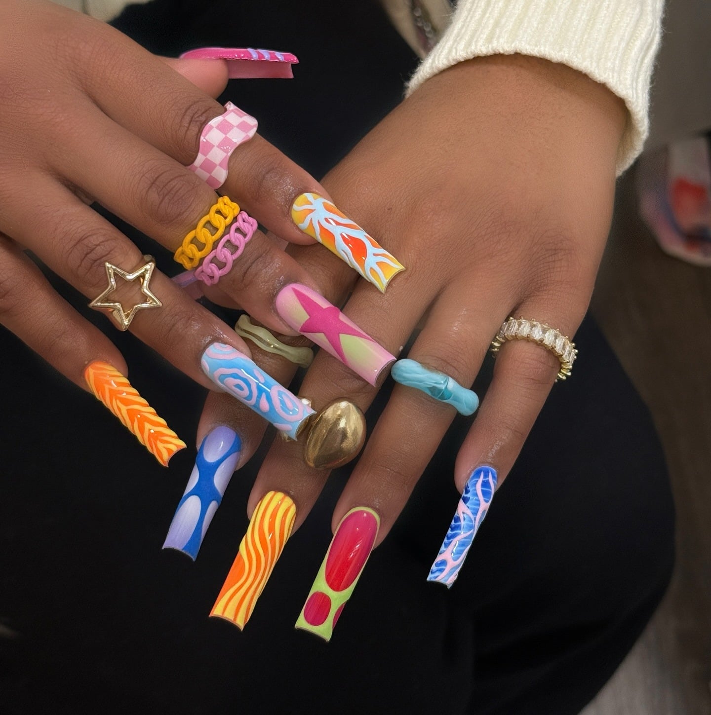 2. Vibrant Retro Abstract Nails - nail ideas for birthday
