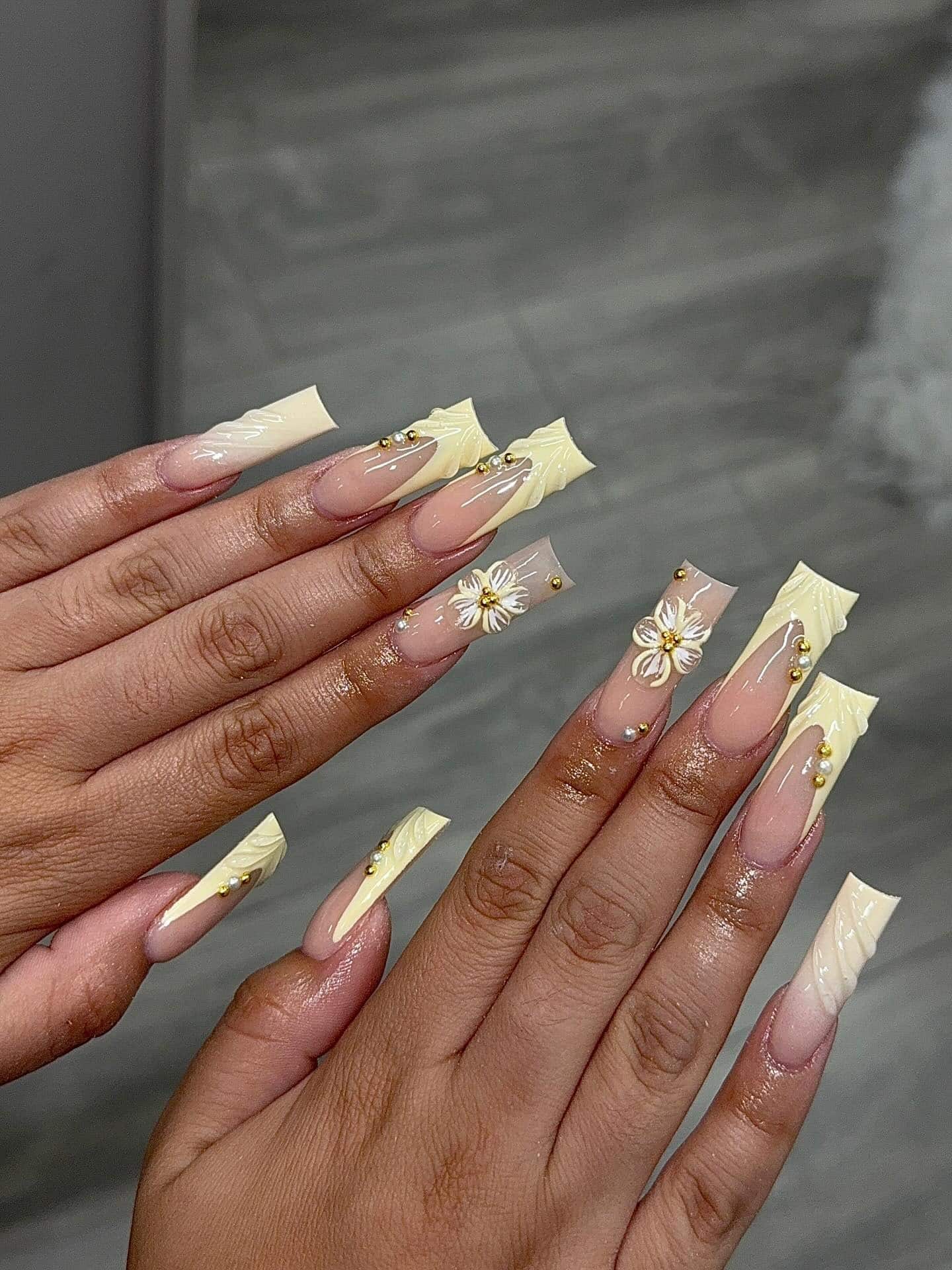 8. Yellow Daisy French Nails with Gold Details - nail ideas for birthday