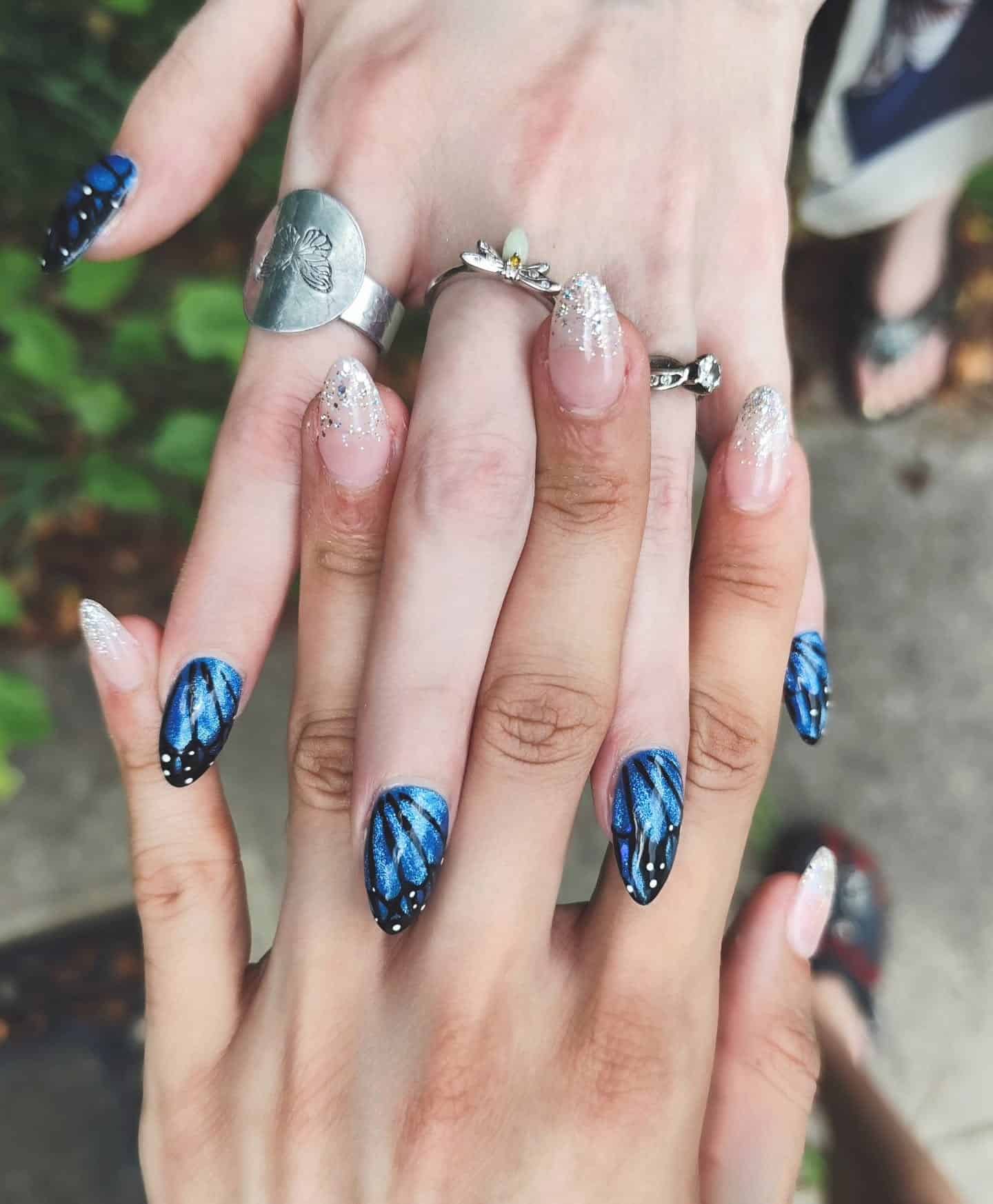 9. Blue Butterfly-Inspired Nails - nail ideas for birthday