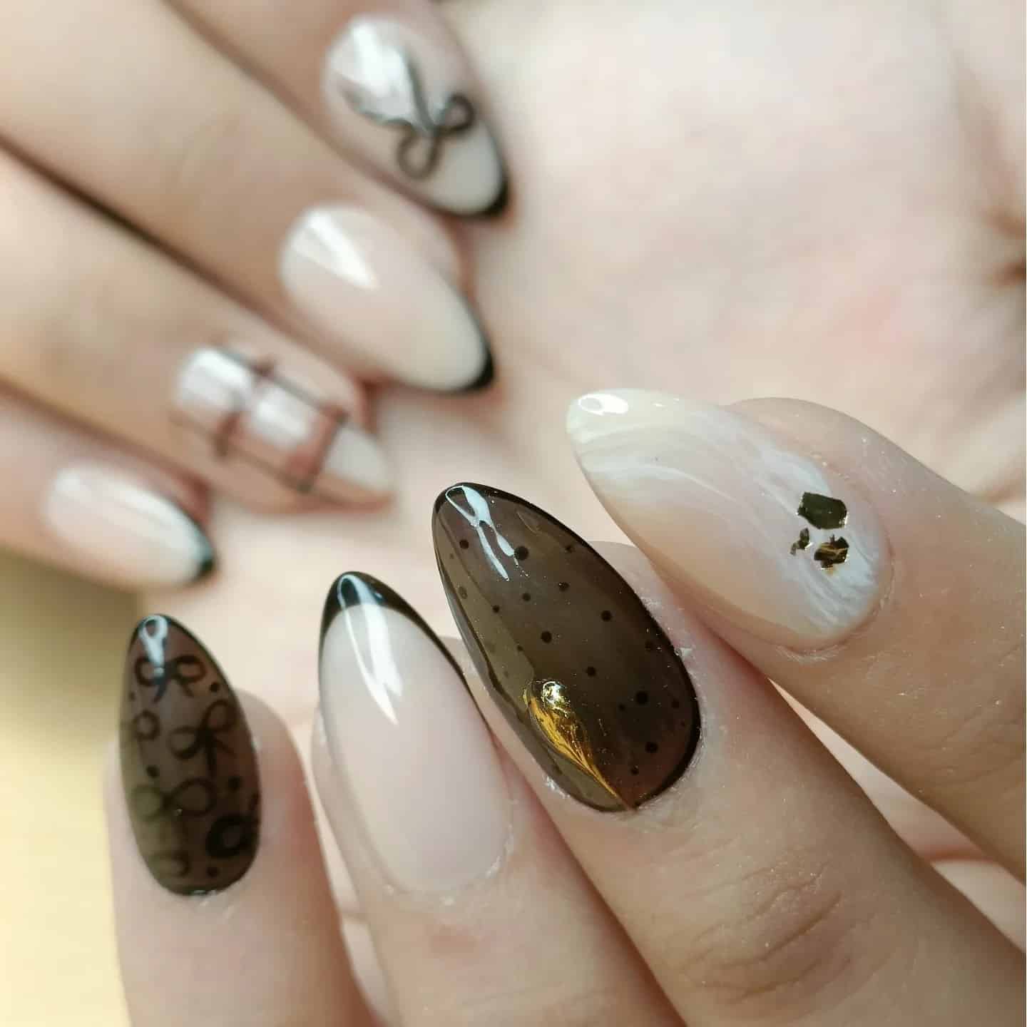 13. Mocha Elegance Nails with Black Detailing - nail ideas for birthday
