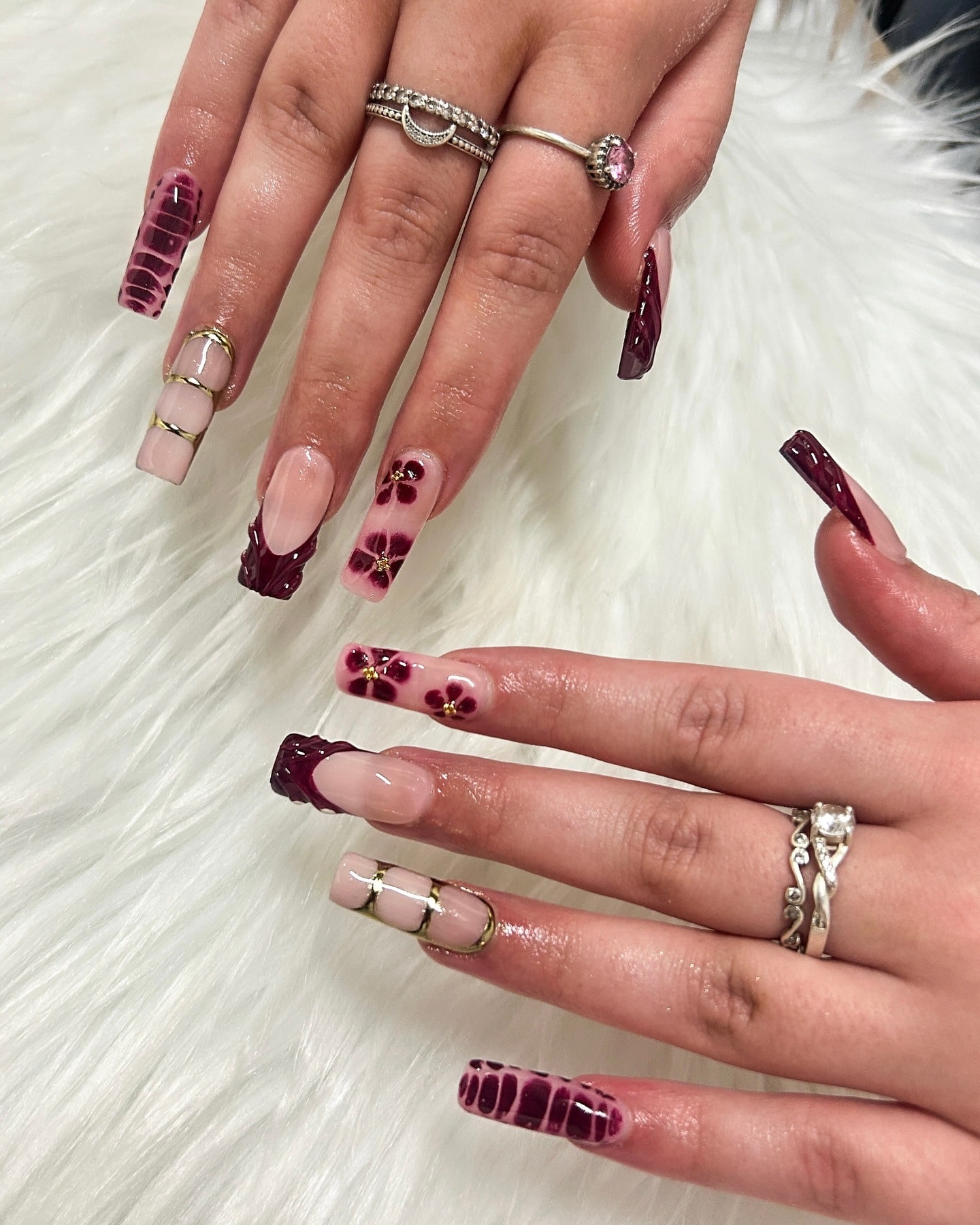 21. Burgundy Croc Print and Floral Nails - nail ideas for birthday