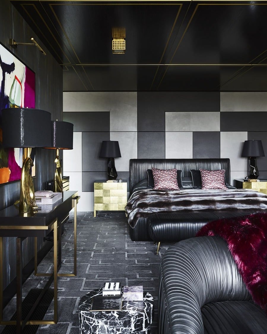 2. Dramatic Geometric Luxe - bedroom ideas with black furniture