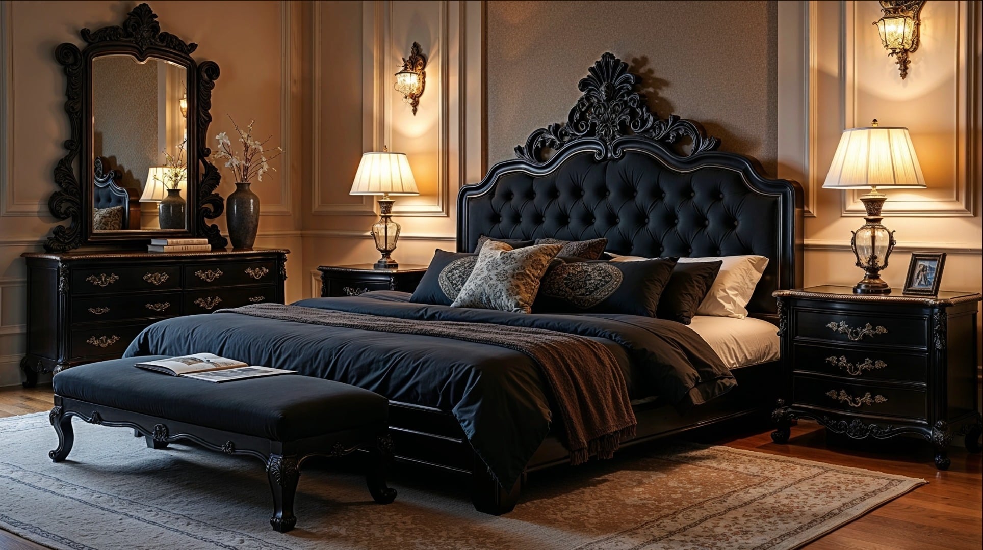 3. Classic Black Baroque - bedroom ideas with black furniture