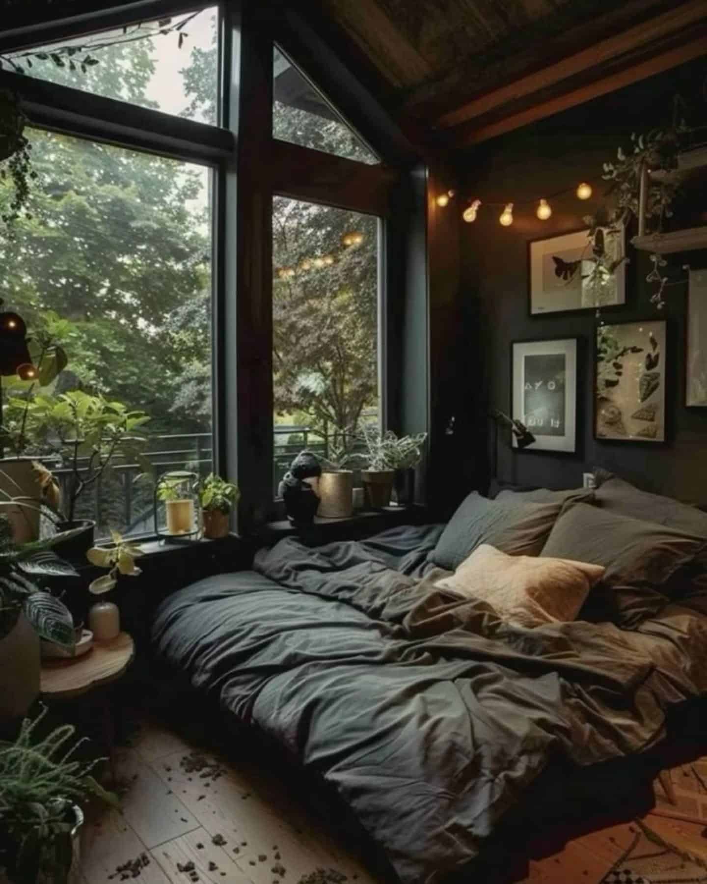 10. Botanical Retreat in Dark Tones - bedroom ideas with black furniture