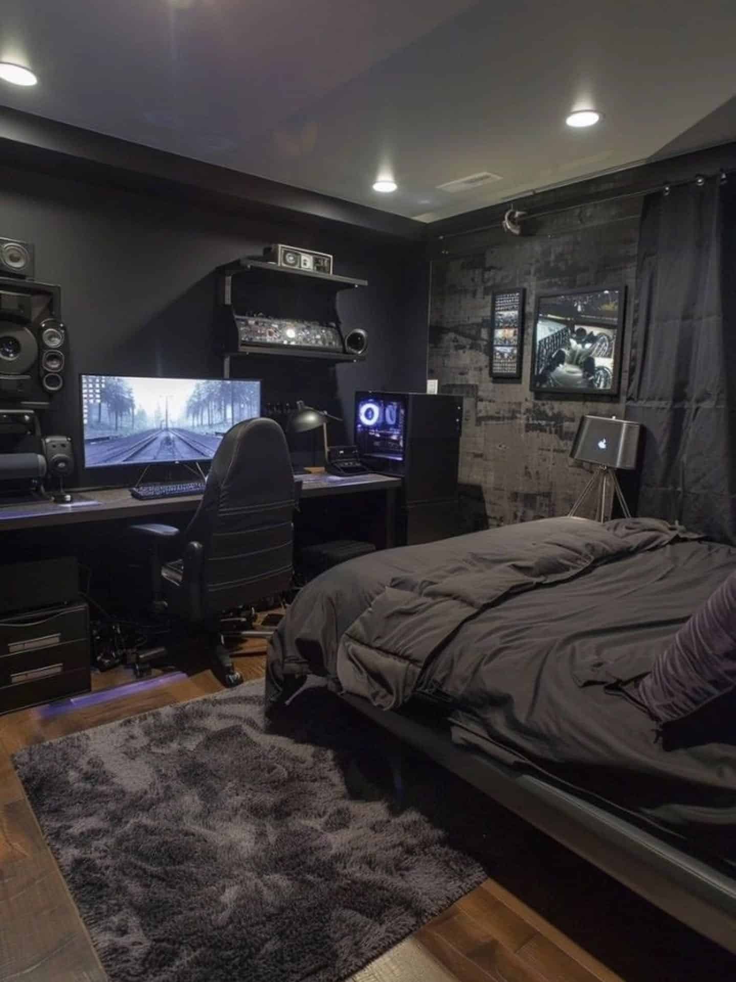 15. Contemporary Tech Retreat - bedroom ideas with black furniture