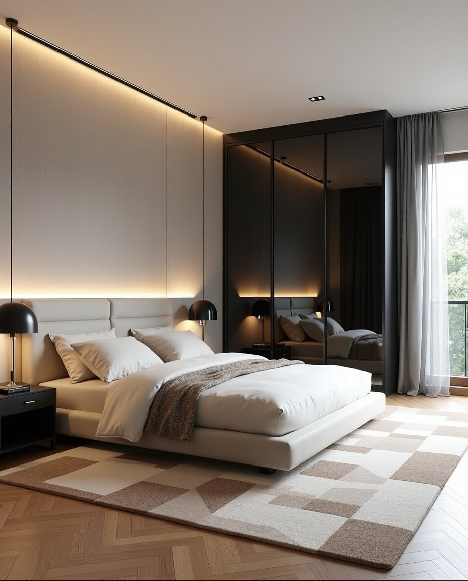 22. Modern Minimalism with Black Contrast - bedroom ideas with black furniture