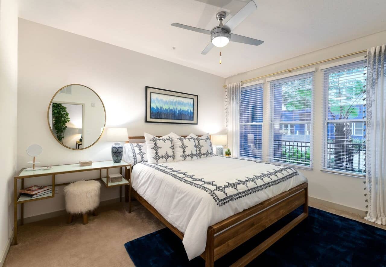 3. Clean Minimal Style with Blue Accents - large bedroom ideas