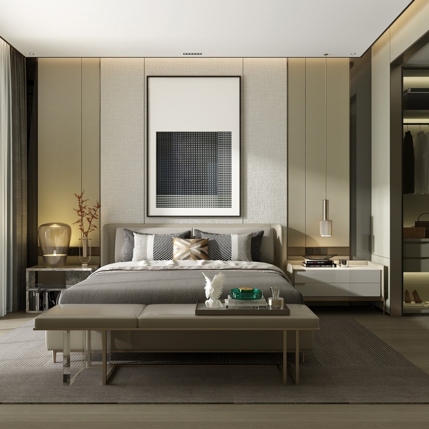 11. Soft Modern Neutrals with Layered Textures - large bedroom ideas