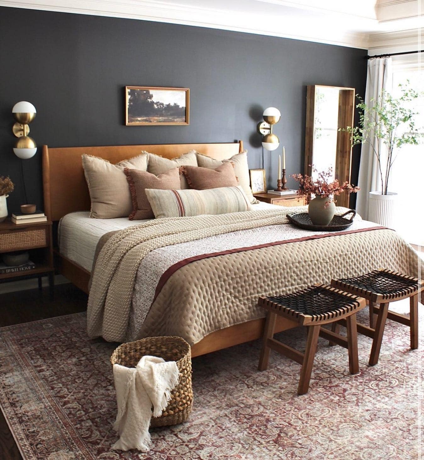 14. Warm Earth Tones with Rich Textiles - large bedroom ideas