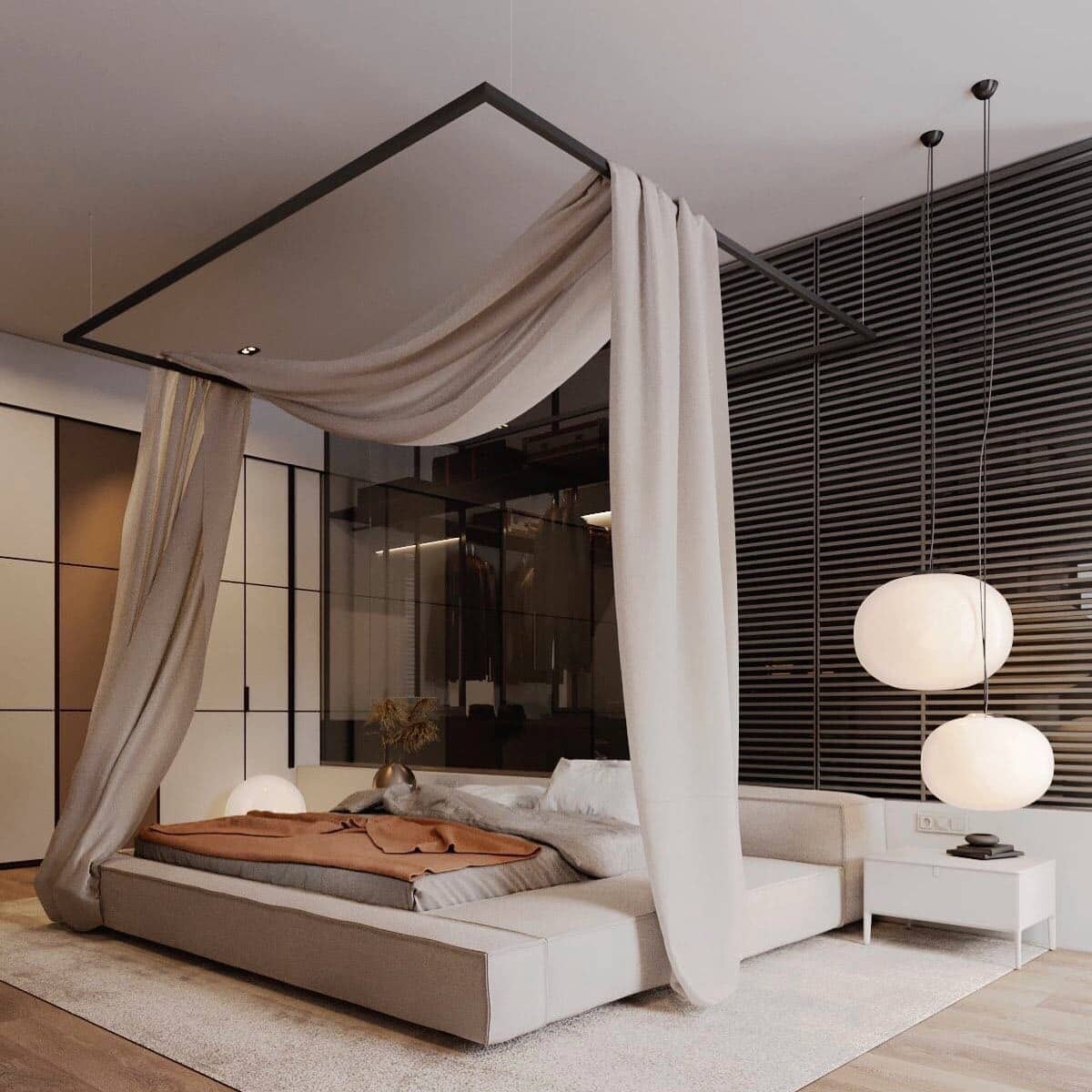 22. Minimalist Canopy with Modern Drama - large bedroom ideas