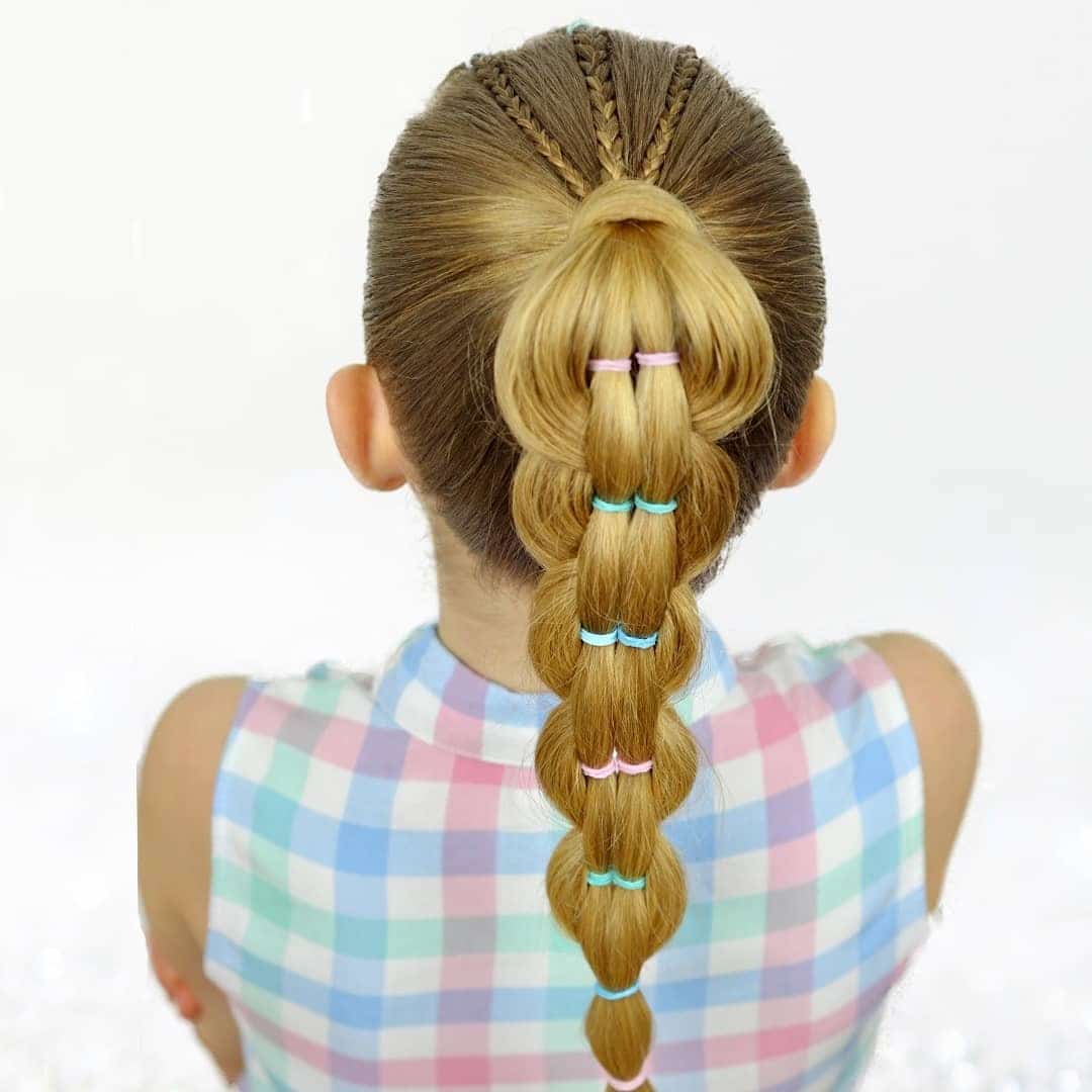 15. Bubble Ponytail with Mini Cornrow Details on Golden Blonde Hair - Hairstyles For School