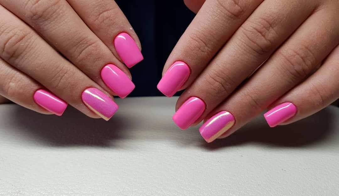 3. Shimmer-Accented Neon Pink Squares - neon pink nail ideas