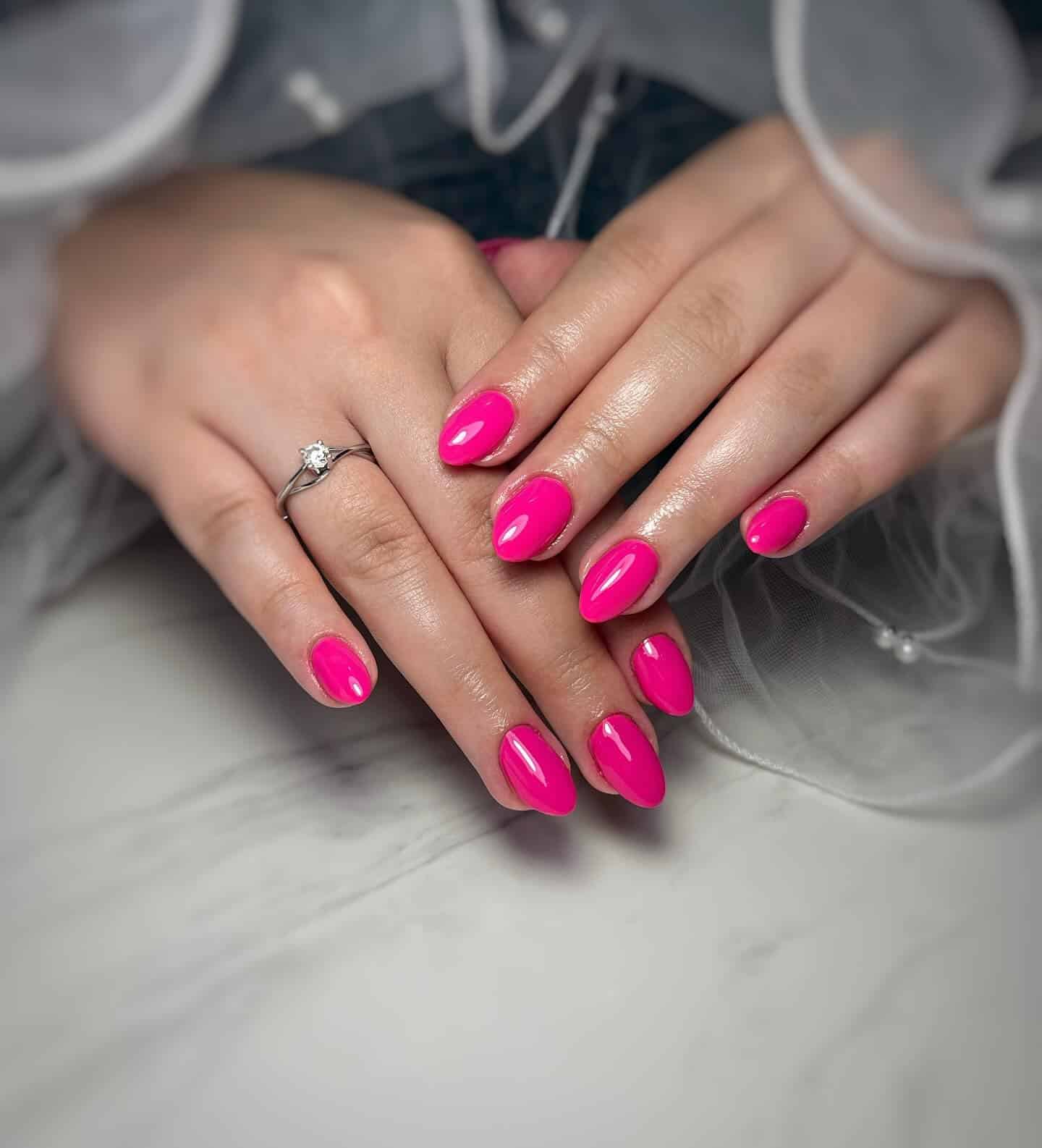 14. Classic Neon Pink Almond Nails - neon pink nail ideas
