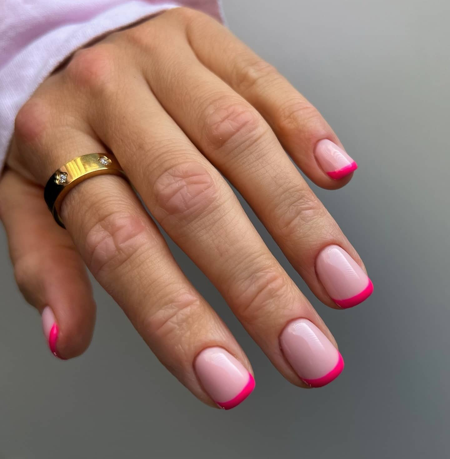 20. Minimalist Neon Pink French Tips - neon pink nail ideas