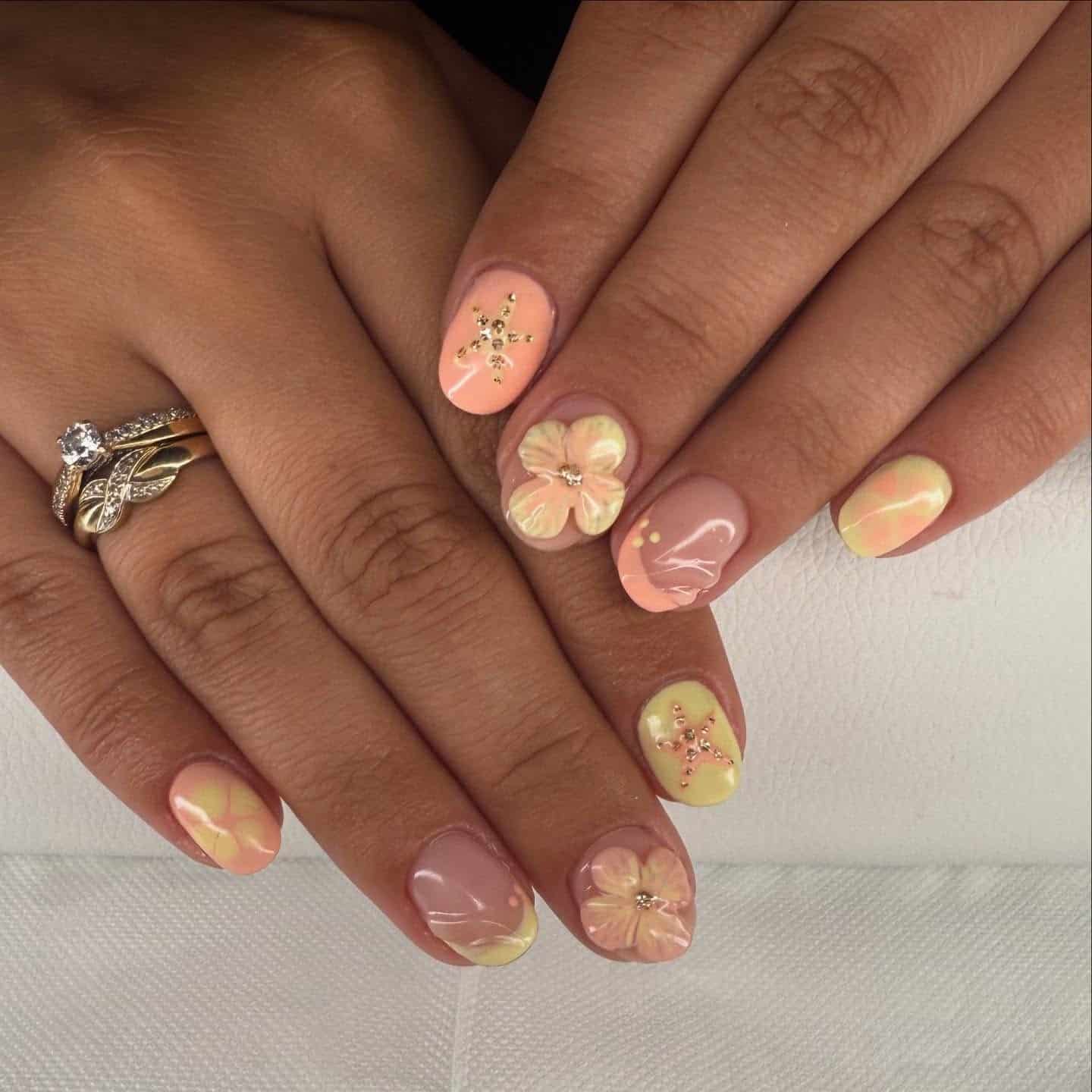5. Peach Blossom 3D Design - overlay nail ideas