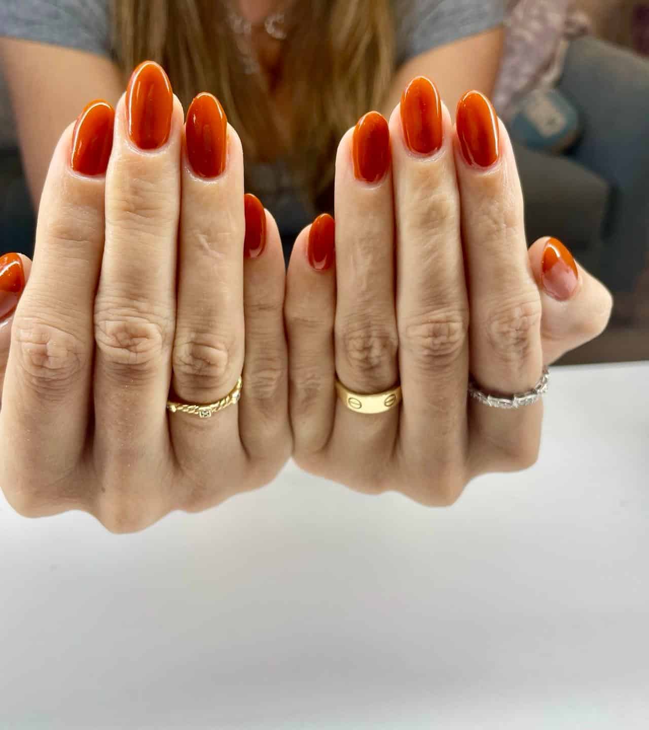 13. Fiery Red-Orange Overlay - overlay nail ideas