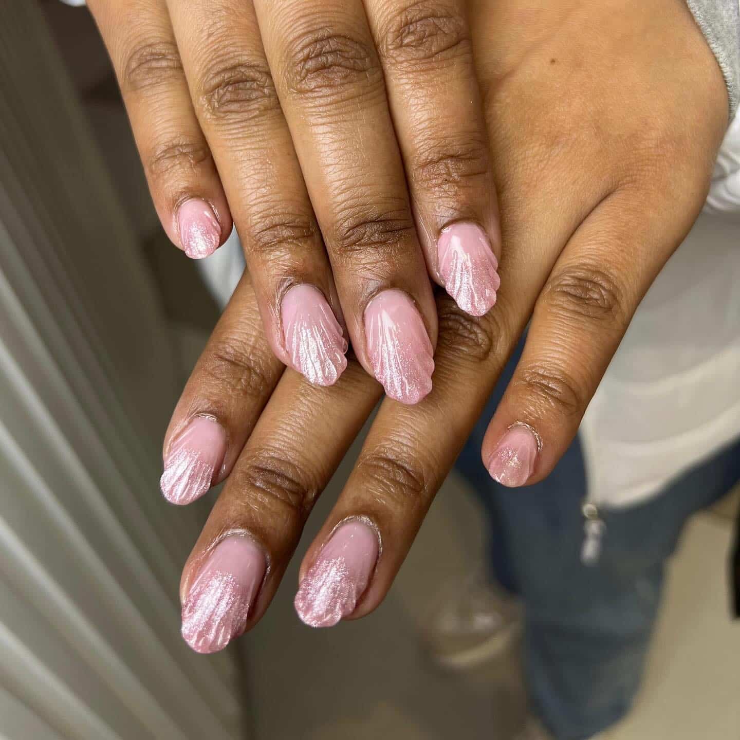 15. Shimmering Shell Overlay - overlay nail ideas