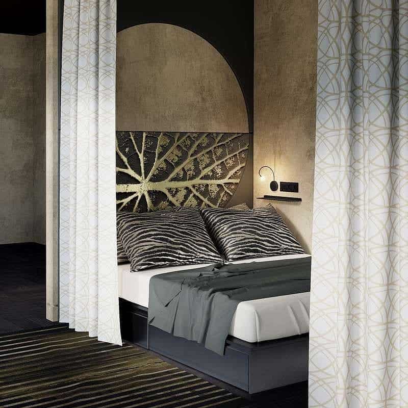 12. Modern Geometry with Metallic Accents - black and gold bedroom ideas
