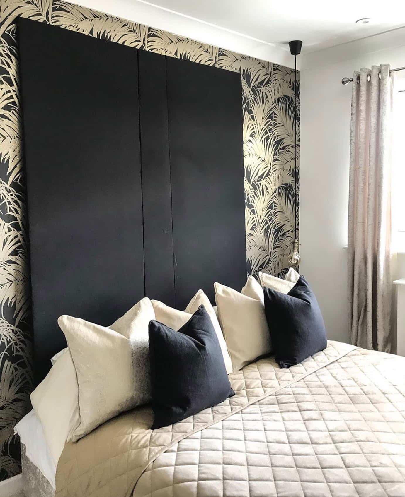 16. Tropical Elegance with Bold Patterns - black and gold bedroom ideas