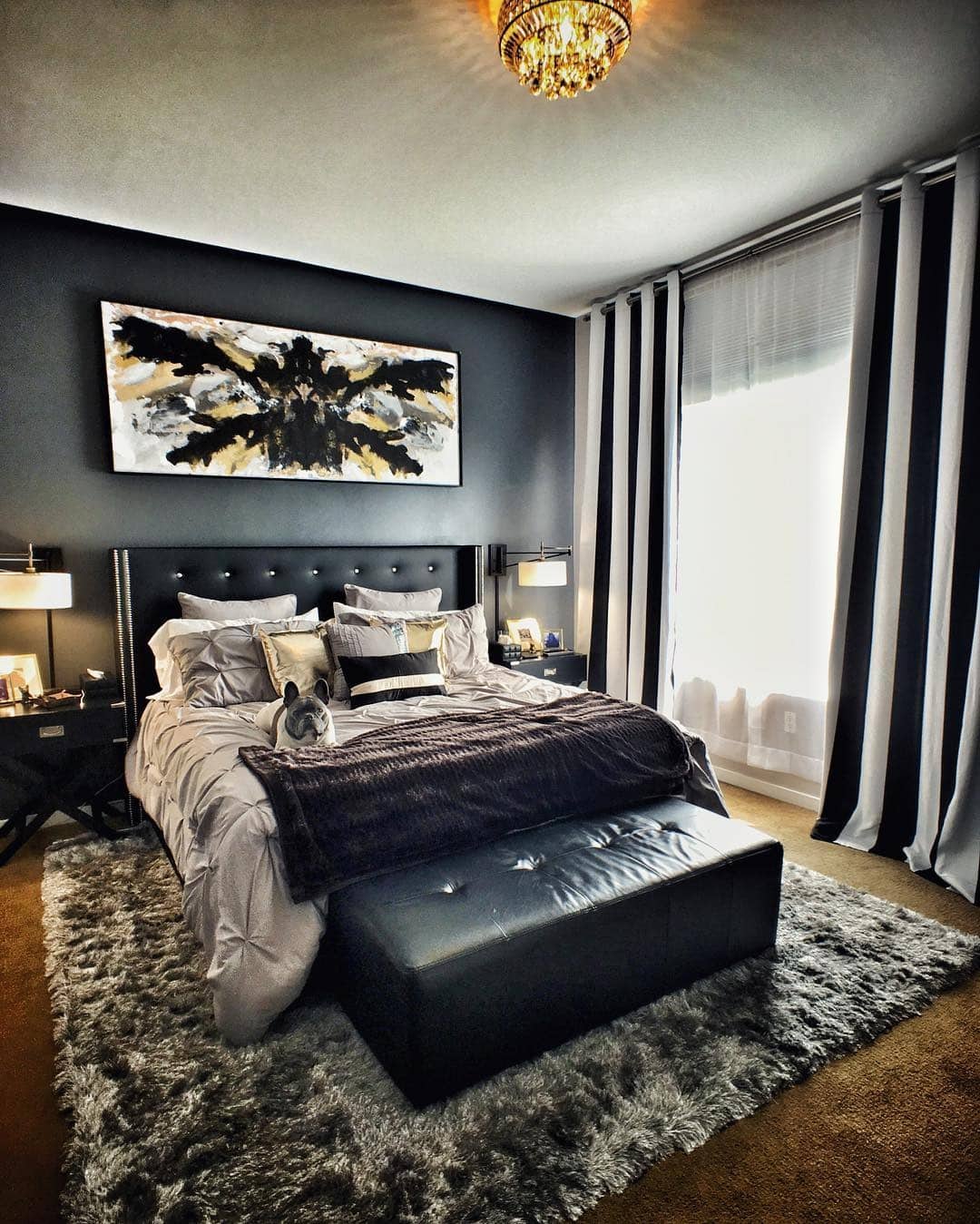 18. Dramatic Contrast with Modern Glam - black and gold bedroom ideas