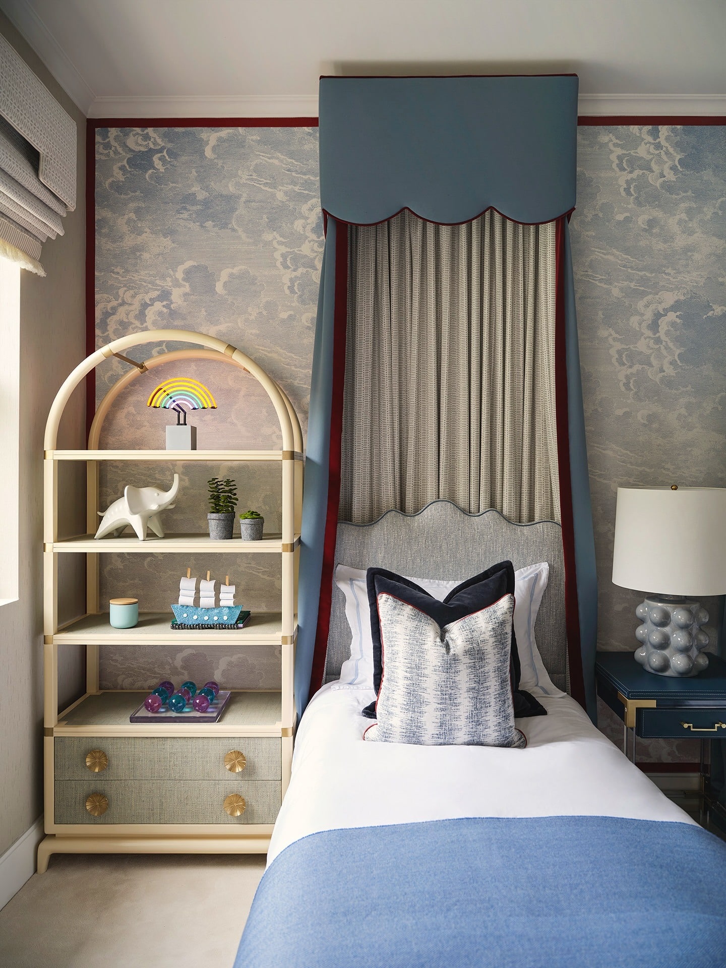 8. Tailored Single with Designer Details - navy blue and grey bedroom ideas