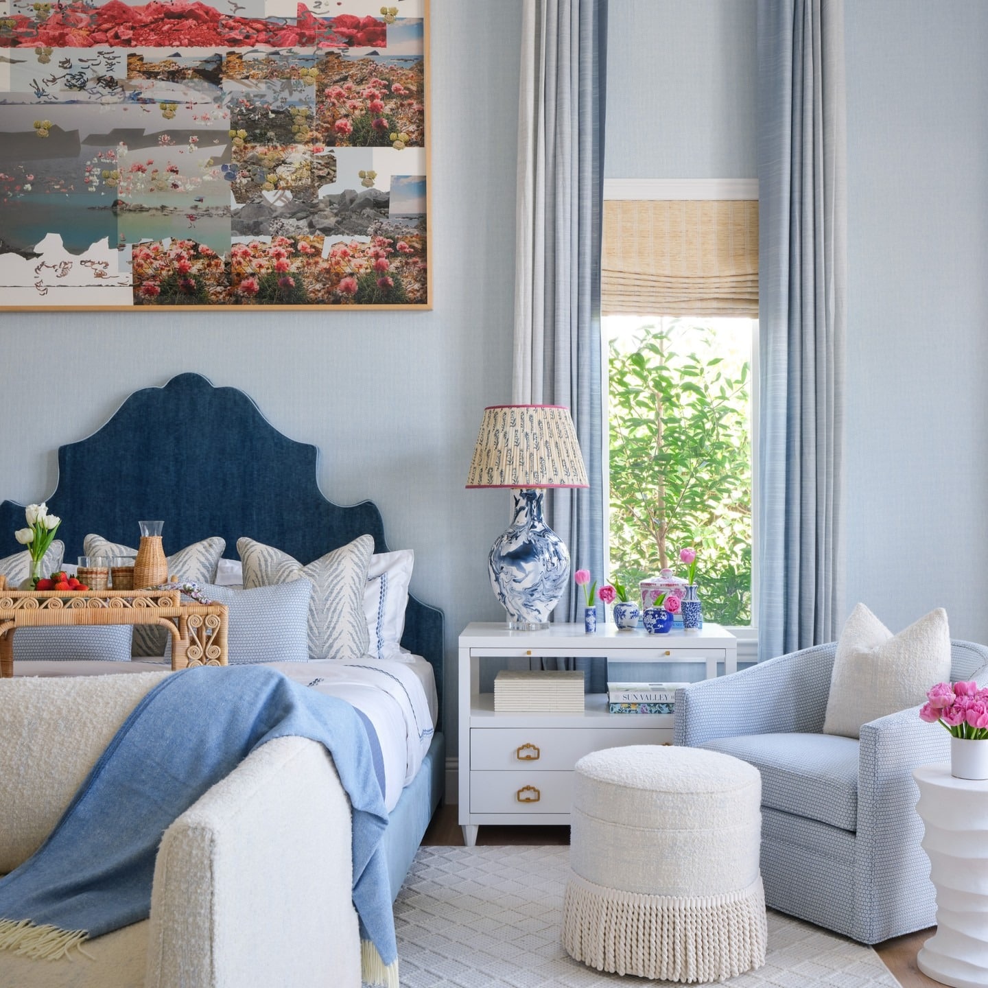 12. Soft Elegance with Sky-Inspired Blues - navy blue and grey bedroom ideas