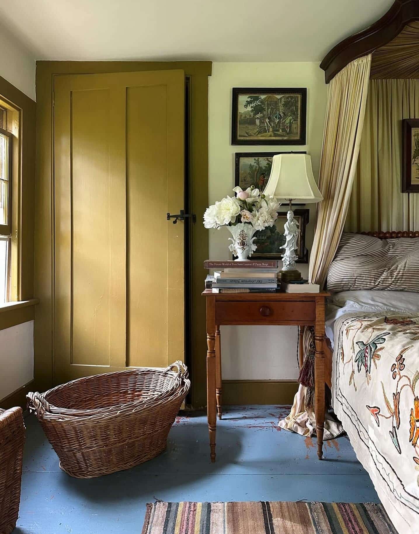 20. Rustic Charm with Antique Undertones - navy blue and grey bedroom ideas