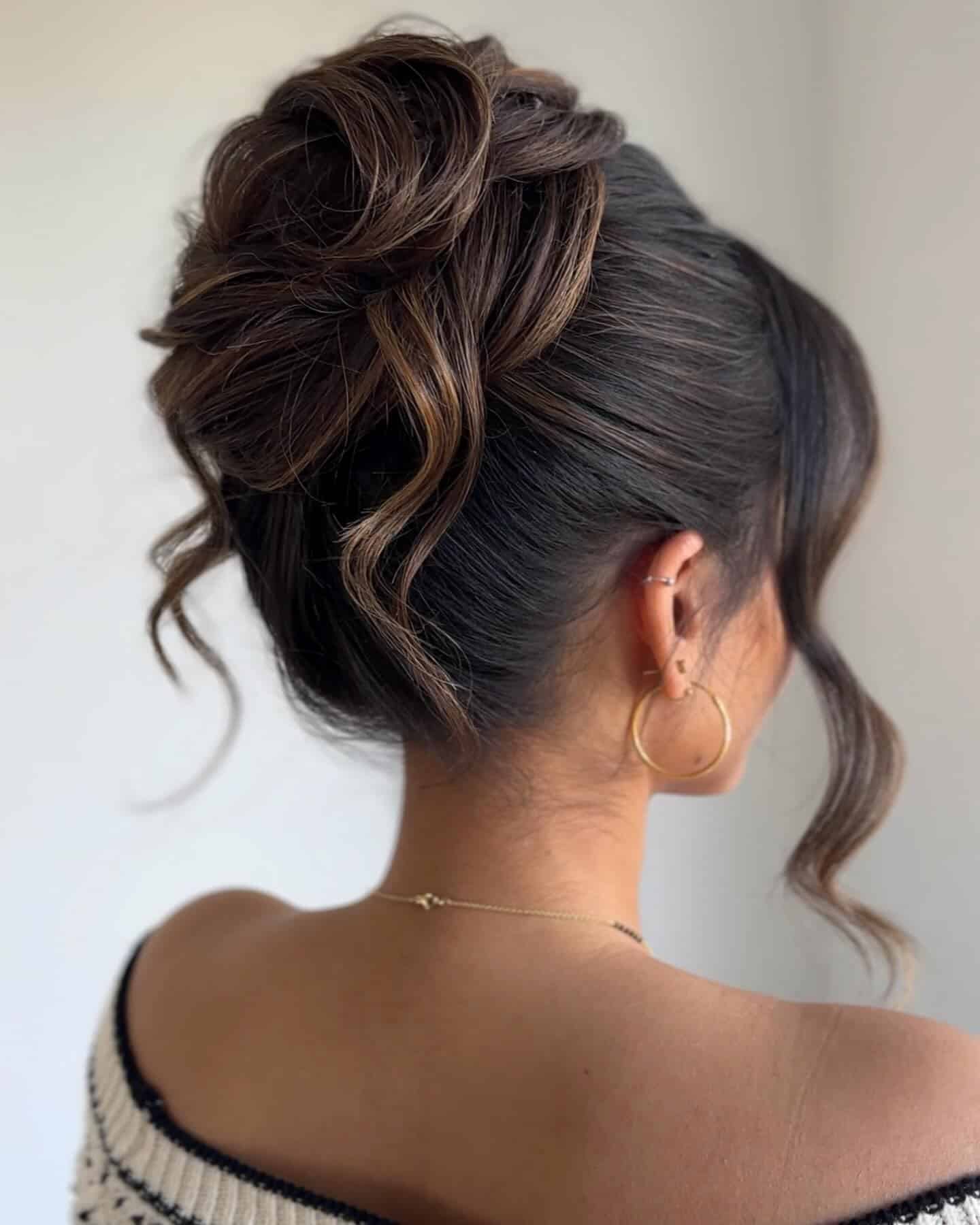 17. Textured Brunette Updo with Loose Curls - Wedding Hairstyles