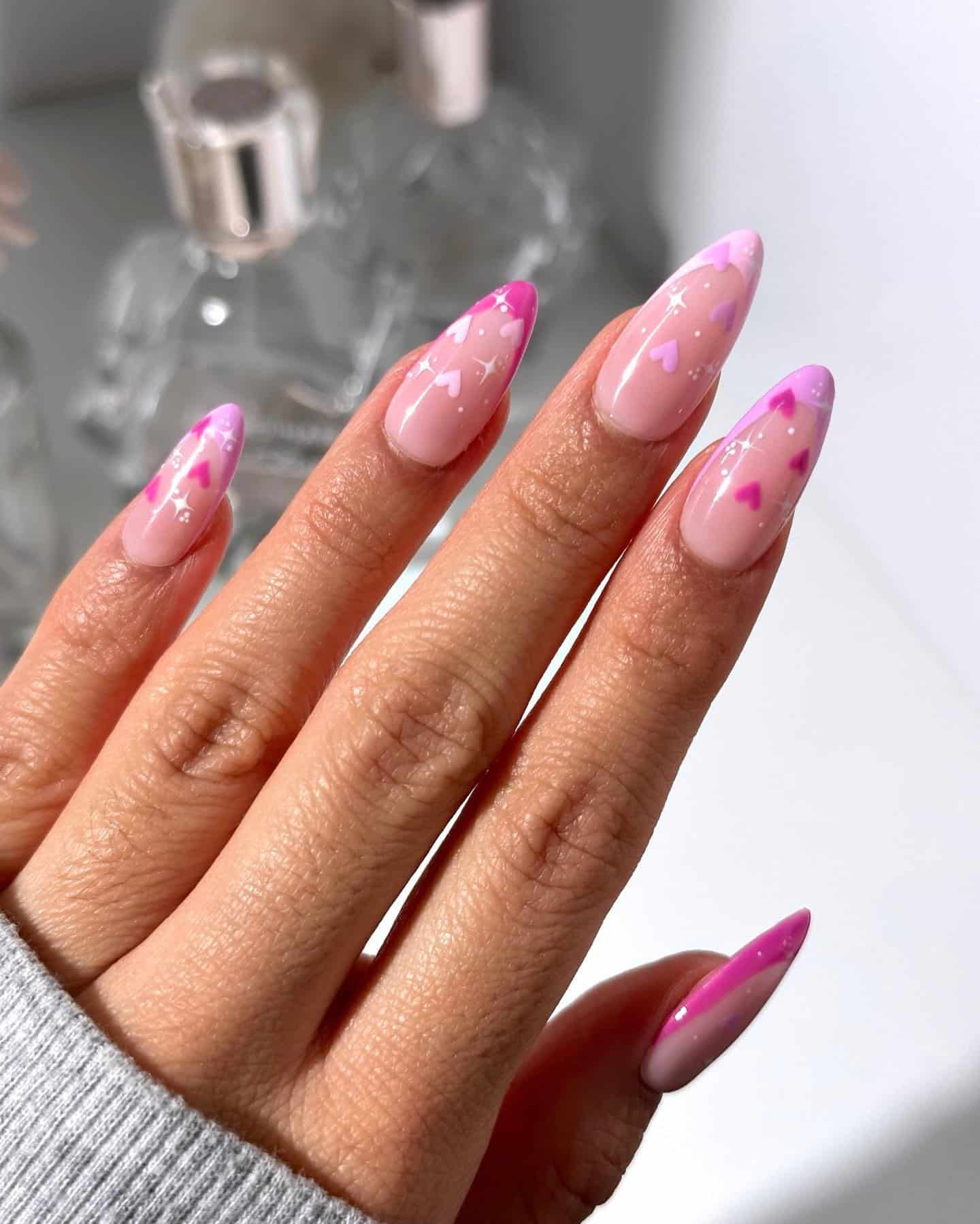 1. Soft Pink Almond Nails with Heart Accents - pink almond nail ideas